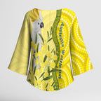 Australia Wattle Day Kimono Sleeve Blouse Sulphur-crested Cockatoo Aboriginal Pattern