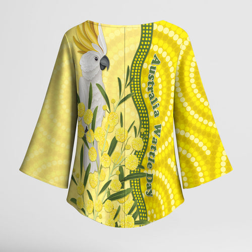 Australia Wattle Day Kimono Sleeve Blouse Sulphur-crested Cockatoo Aboriginal Pattern