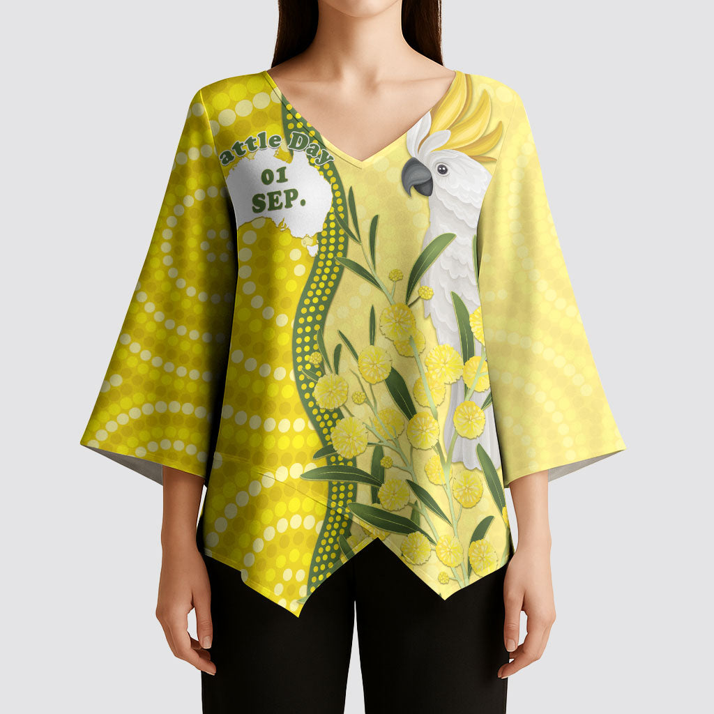 Australia Wattle Day Kimono Sleeve Blouse Sulphur-crested Cockatoo Aboriginal Pattern