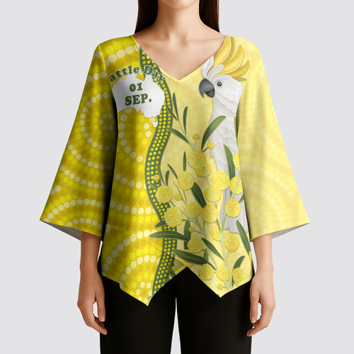 Australia Wattle Day Kimono Sleeve Blouse Sulphur-crested Cockatoo Aboriginal Pattern