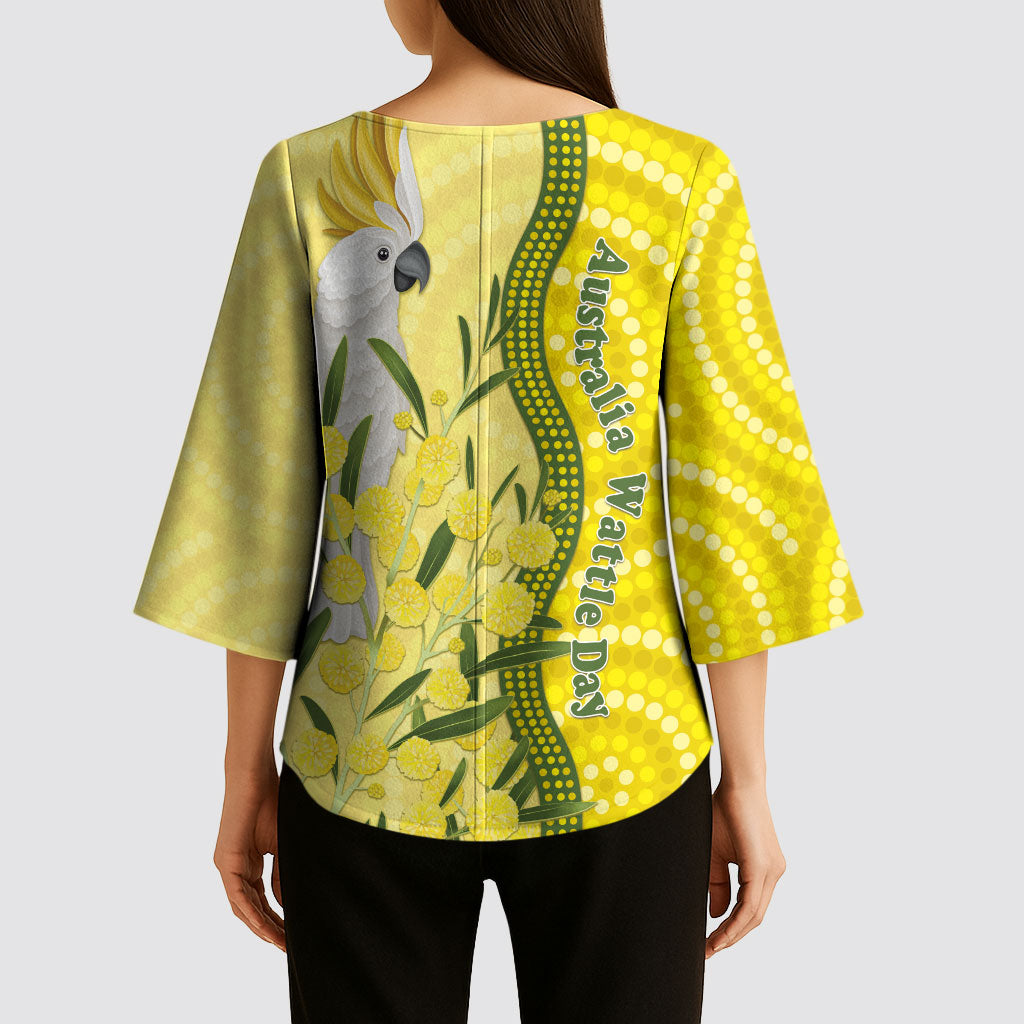 Australia Wattle Day Kimono Sleeve Blouse Sulphur-crested Cockatoo Aboriginal Pattern