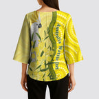 Australia Wattle Day Kimono Sleeve Blouse Sulphur-crested Cockatoo Aboriginal Pattern