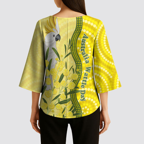 Australia Wattle Day Kimono Sleeve Blouse Sulphur-crested Cockatoo Aboriginal Pattern