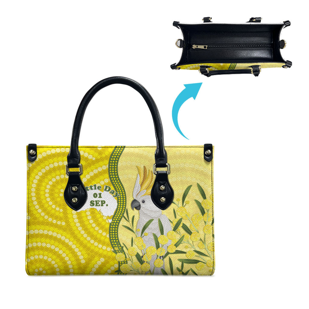 Australia Wattle Day Leather Bag Sulphur-crested Cockatoo Aboriginal Pattern