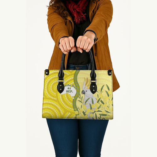 Australia Wattle Day Leather Bag Sulphur-crested Cockatoo Aboriginal Pattern