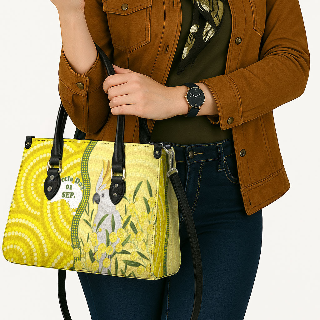Australia Wattle Day Leather Bag Sulphur-crested Cockatoo Aboriginal Pattern