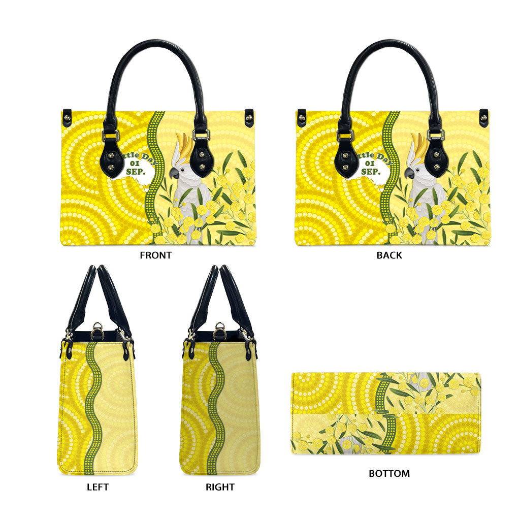 Australia Wattle Day Leather Bag Sulphur-crested Cockatoo Aboriginal Pattern