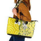 Australia Wattle Day Leather Tote Bag Sulphur-crested Cockatoo Aboriginal Pattern