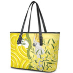 Australia Wattle Day Leather Tote Bag Sulphur-crested Cockatoo Aboriginal Pattern