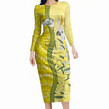 Australia Wattle Day Long Sleeve Bodycon Dress Sulphur-crested Cockatoo Aboriginal Pattern