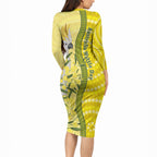 Australia Wattle Day Long Sleeve Bodycon Dress Sulphur-crested Cockatoo Aboriginal Pattern
