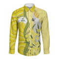 Australia Wattle Day Long Sleeve Button Shirt Sulphur-crested Cockatoo Aboriginal Pattern