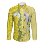 Australia Wattle Day Long Sleeve Button Shirt Sulphur-crested Cockatoo Aboriginal Pattern