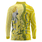 Australia Wattle Day Long Sleeve Polo Shirt Sulphur-crested Cockatoo Aboriginal Pattern