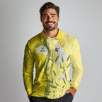 Australia Wattle Day Long Sleeve Polo Shirt Sulphur-crested Cockatoo Aboriginal Pattern