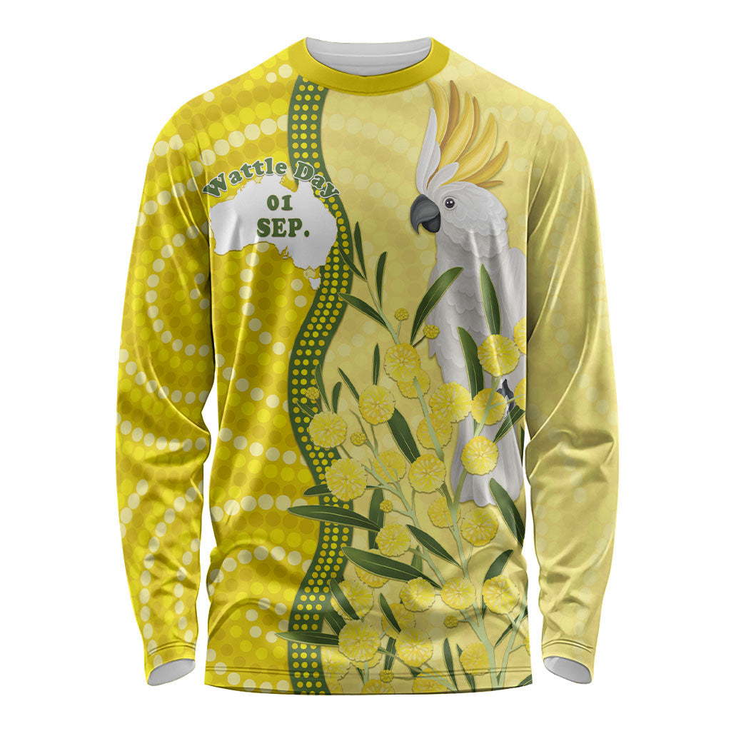 Australia Wattle Day Long Sleeve Shirt Sulphur-crested Cockatoo Aboriginal Pattern