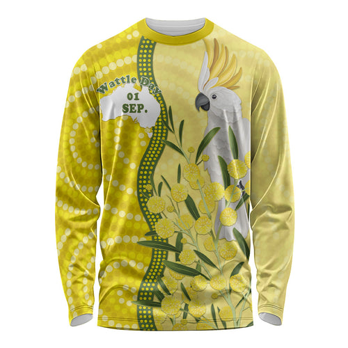 Australia Wattle Day Long Sleeve Shirt Sulphur-crested Cockatoo Aboriginal Pattern