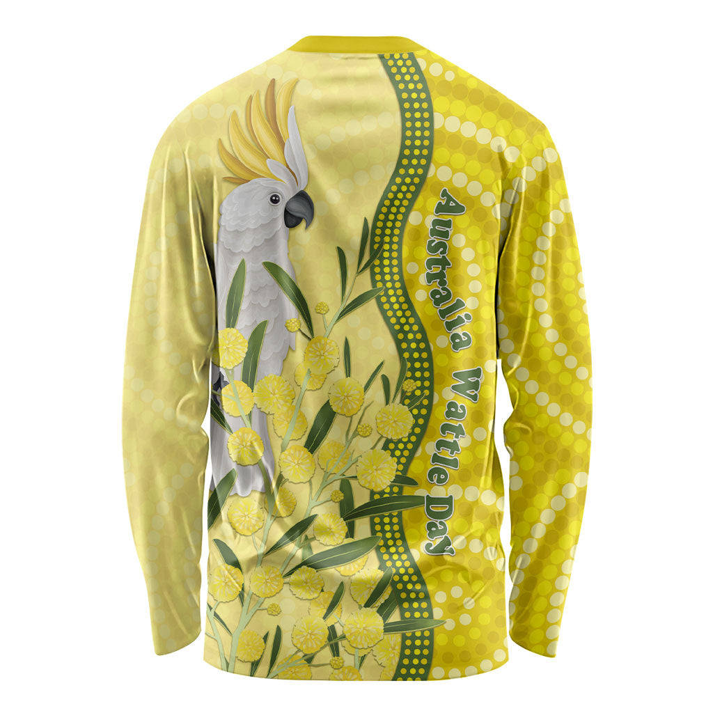 Australia Wattle Day Long Sleeve Shirt Sulphur-crested Cockatoo Aboriginal Pattern