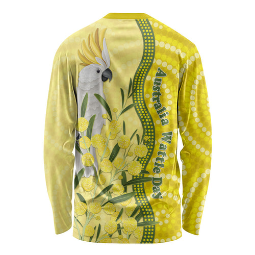 Australia Wattle Day Long Sleeve Shirt Sulphur-crested Cockatoo Aboriginal Pattern