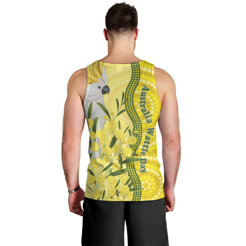 Australia Wattle Day Men Tank Top Sulphur-crested Cockatoo Aboriginal Pattern