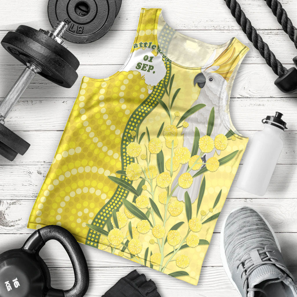 Australia Wattle Day Men Tank Top Sulphur-crested Cockatoo Aboriginal Pattern