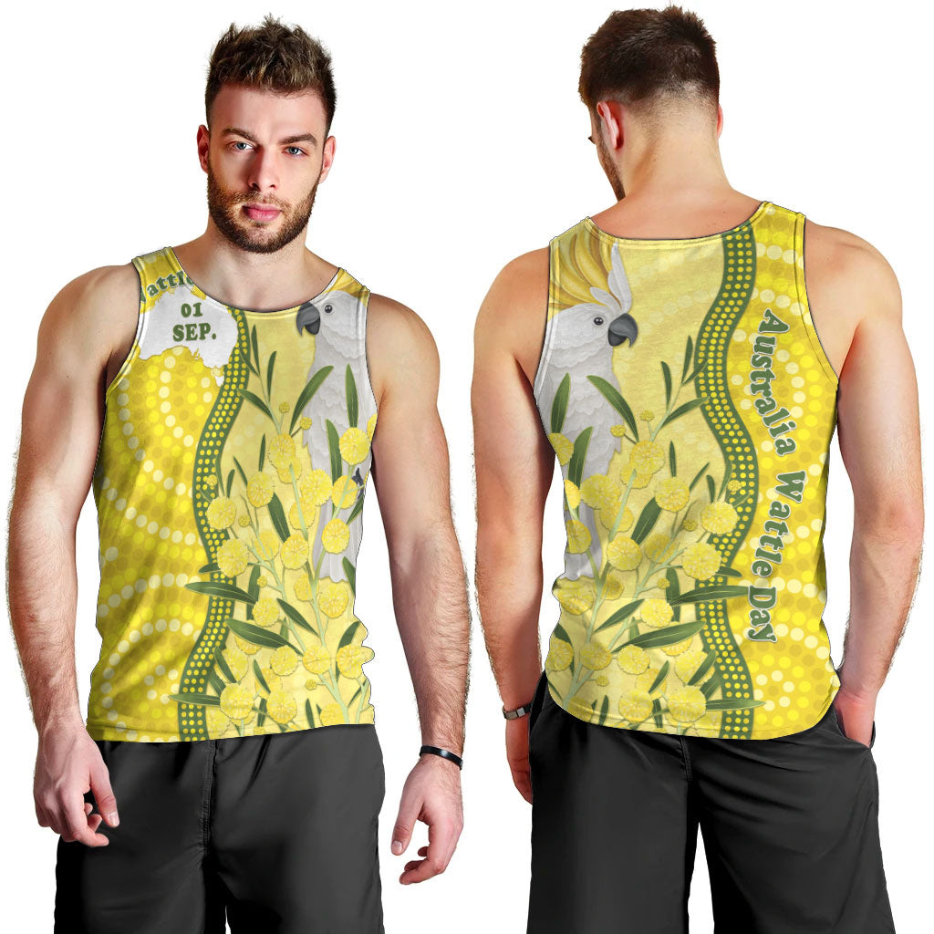 Australia Wattle Day Men Tank Top Sulphur-crested Cockatoo Aboriginal Pattern