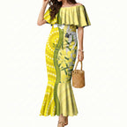Australia Wattle Day Mermaid Dress Sulphur-crested Cockatoo Aboriginal Pattern