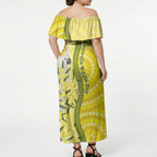 Australia Wattle Day Off Shoulder Maxi Dress Sulphur-crested Cockatoo Aboriginal Pattern