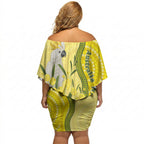 Australia Wattle Day Off Shoulder Short Dress Sulphur-crested Cockatoo Aboriginal Pattern