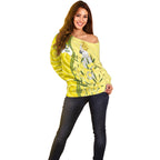 Australia Wattle Day Off Shoulder Sweater Sulphur-crested Cockatoo Aboriginal Pattern