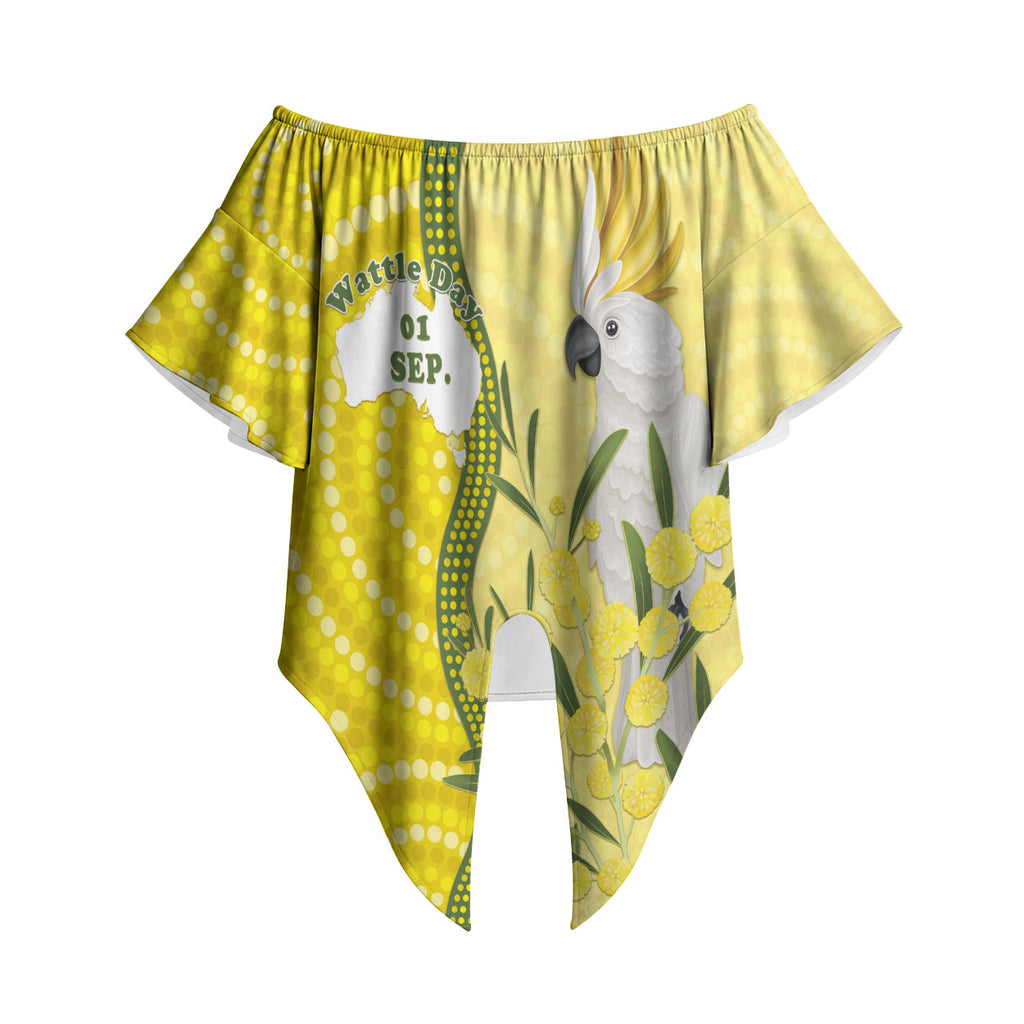 Australia Wattle Day Off Shoulder Wrap Waist Top Sulphur-crested Cockatoo Aboriginal Pattern