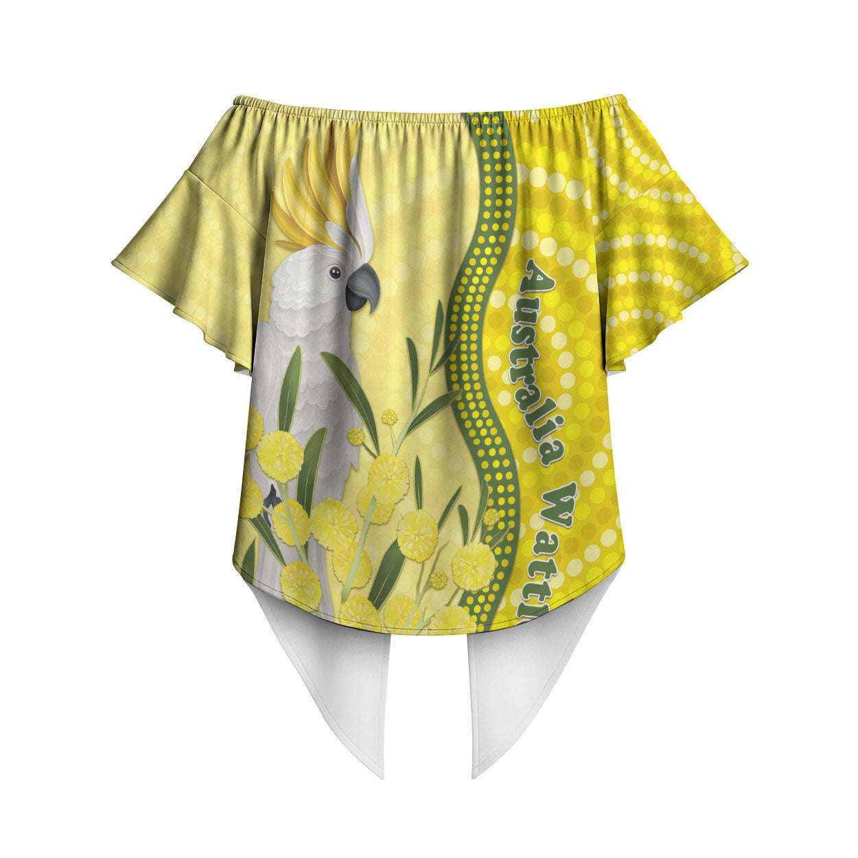 Australia Wattle Day Off Shoulder Wrap Waist Top Sulphur-crested Cockatoo Aboriginal Pattern