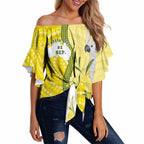 Australia Wattle Day Off Shoulder Wrap Waist Top Sulphur-crested Cockatoo Aboriginal Pattern