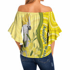 Australia Wattle Day Off Shoulder Wrap Waist Top Sulphur-crested Cockatoo Aboriginal Pattern