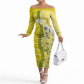 Australia Wattle Day Off The Shoulder Long Sleeve Dress Sulphur-crested Cockatoo Aboriginal Pattern