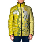 Australia Wattle Day Padded Jacket Sulphur-crested Cockatoo Aboriginal Pattern