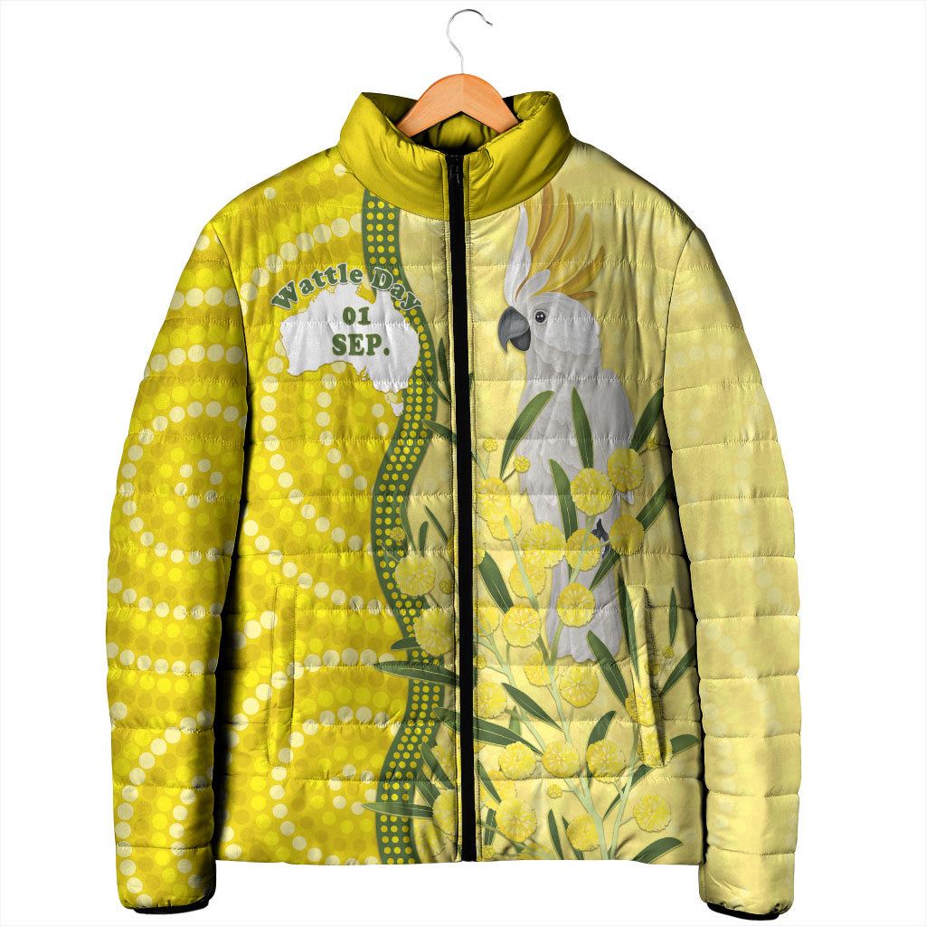 Australia Wattle Day Padded Jacket Sulphur-crested Cockatoo Aboriginal Pattern