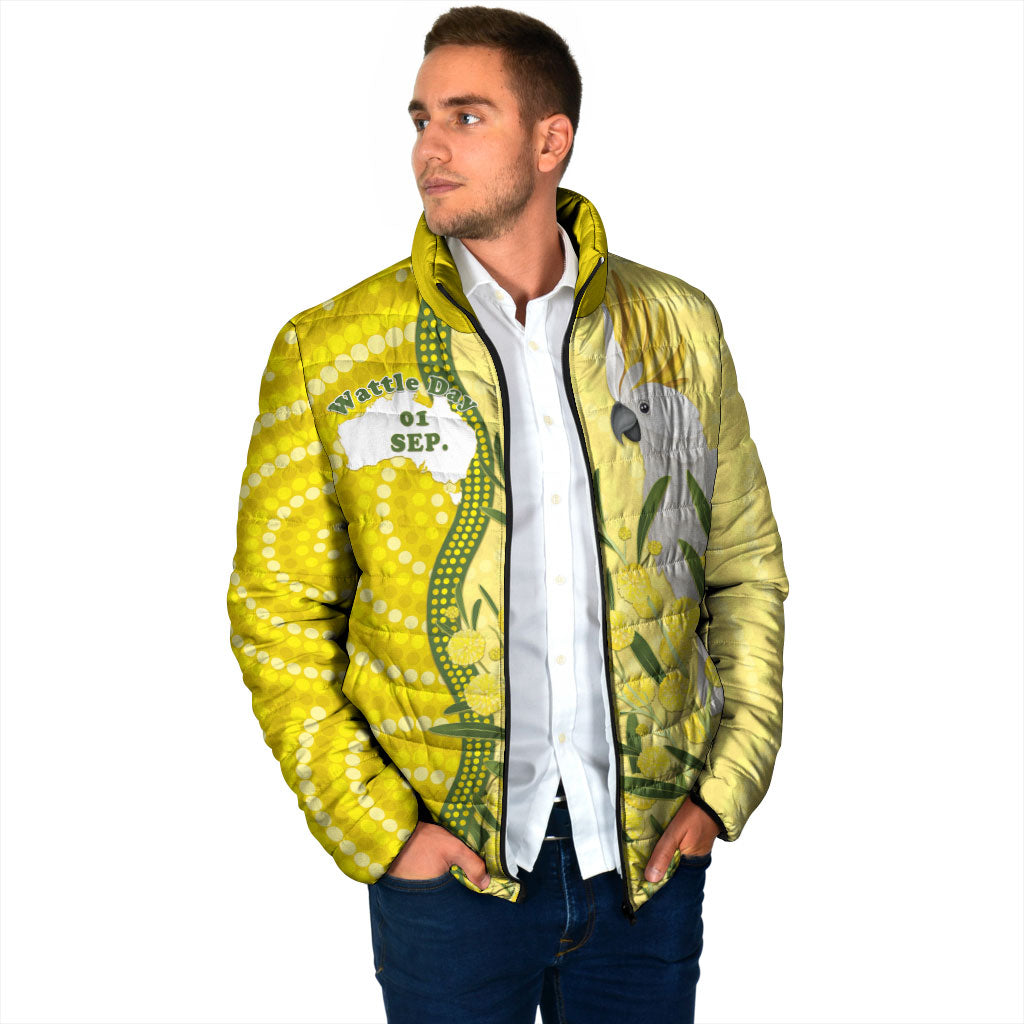 Australia Wattle Day Padded Jacket Sulphur-crested Cockatoo Aboriginal Pattern