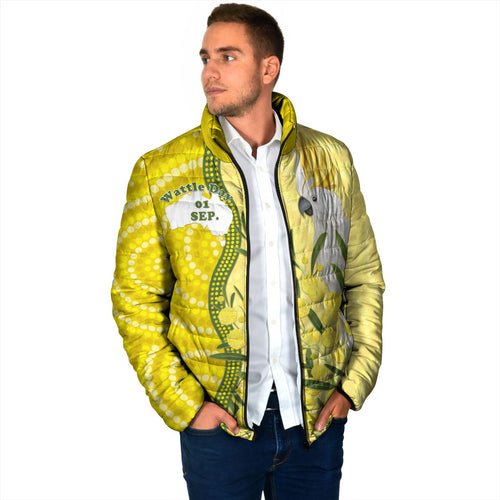 Australia Wattle Day Padded Jacket Sulphur-crested Cockatoo Aboriginal Pattern