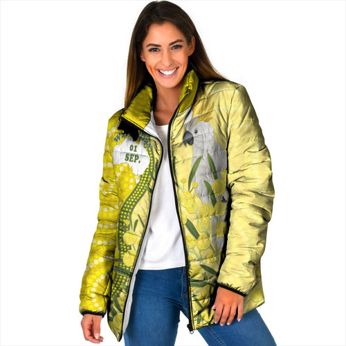 Australia Wattle Day Padded Jacket Sulphur-crested Cockatoo Aboriginal Pattern