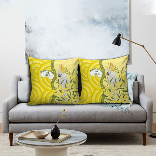 Australia Wattle Day Pillow Cover Sulphur-crested Cockatoo Aboriginal Pattern