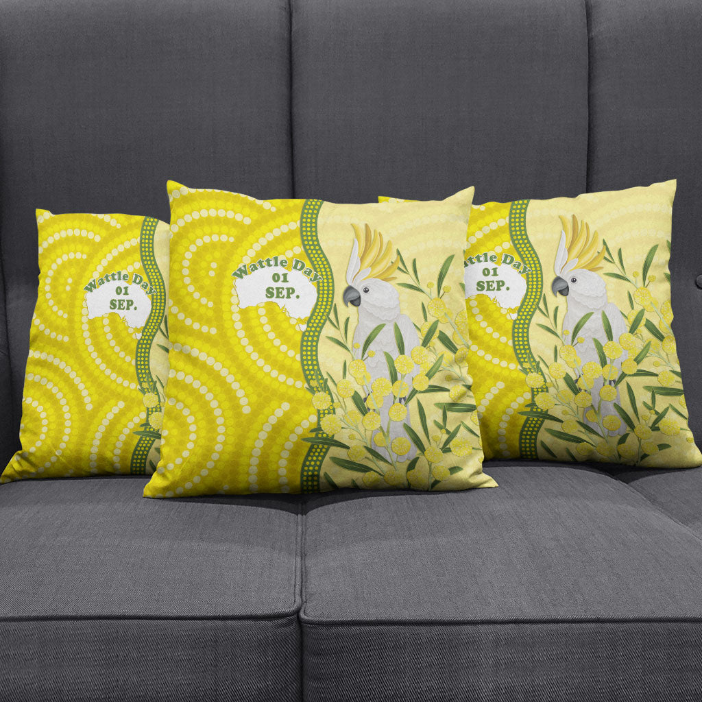 Australia Wattle Day Pillow Cover Sulphur-crested Cockatoo Aboriginal Pattern