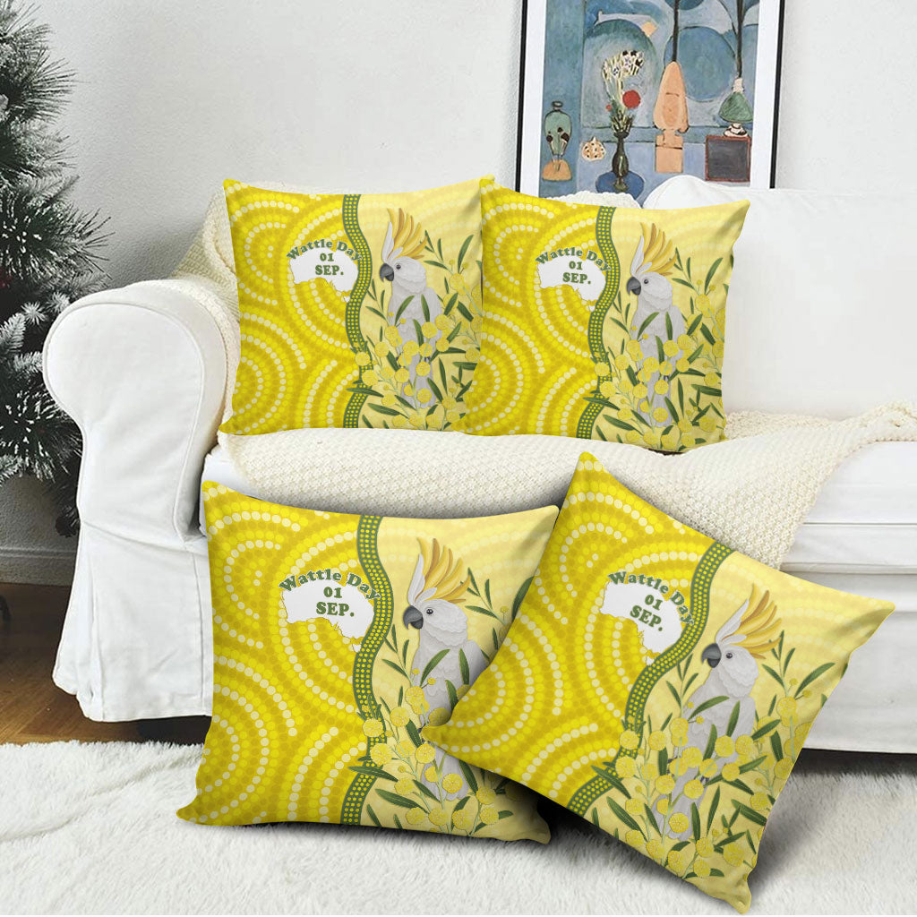 Australia Wattle Day Pillow Cover Sulphur-crested Cockatoo Aboriginal Pattern