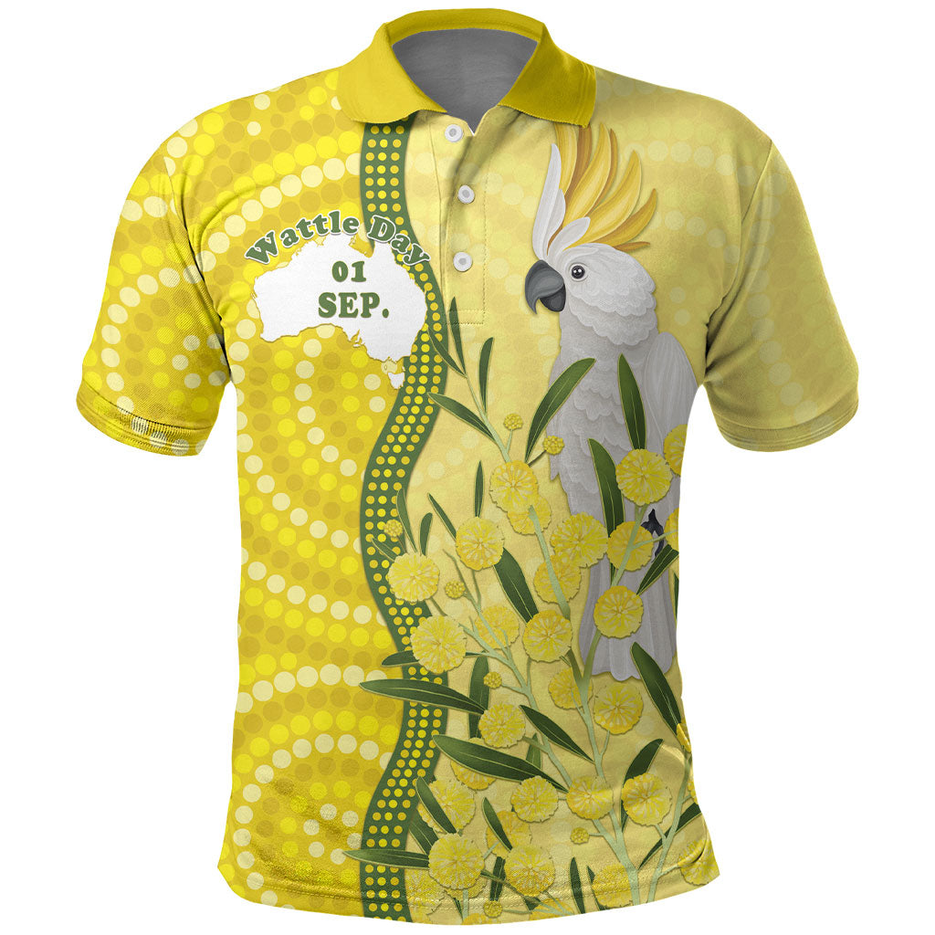 Australia Wattle Day Polo Shirt Sulphur-crested Cockatoo Aboriginal Pattern