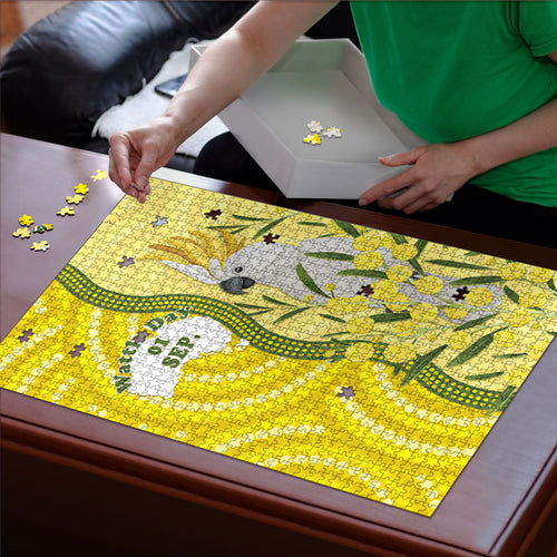 Australia Wattle Day Puzzle Sulphur-crested Cockatoo Aboriginal Pattern