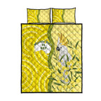 Australia Wattle Day Quilt Bed Set Sulphur-crested Cockatoo Aboriginal Pattern