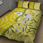 Australia Wattle Day Quilt Bed Set Sulphur-crested Cockatoo Aboriginal Pattern