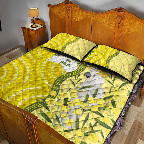 Australia Wattle Day Quilt Bed Set Sulphur-crested Cockatoo Aboriginal Pattern