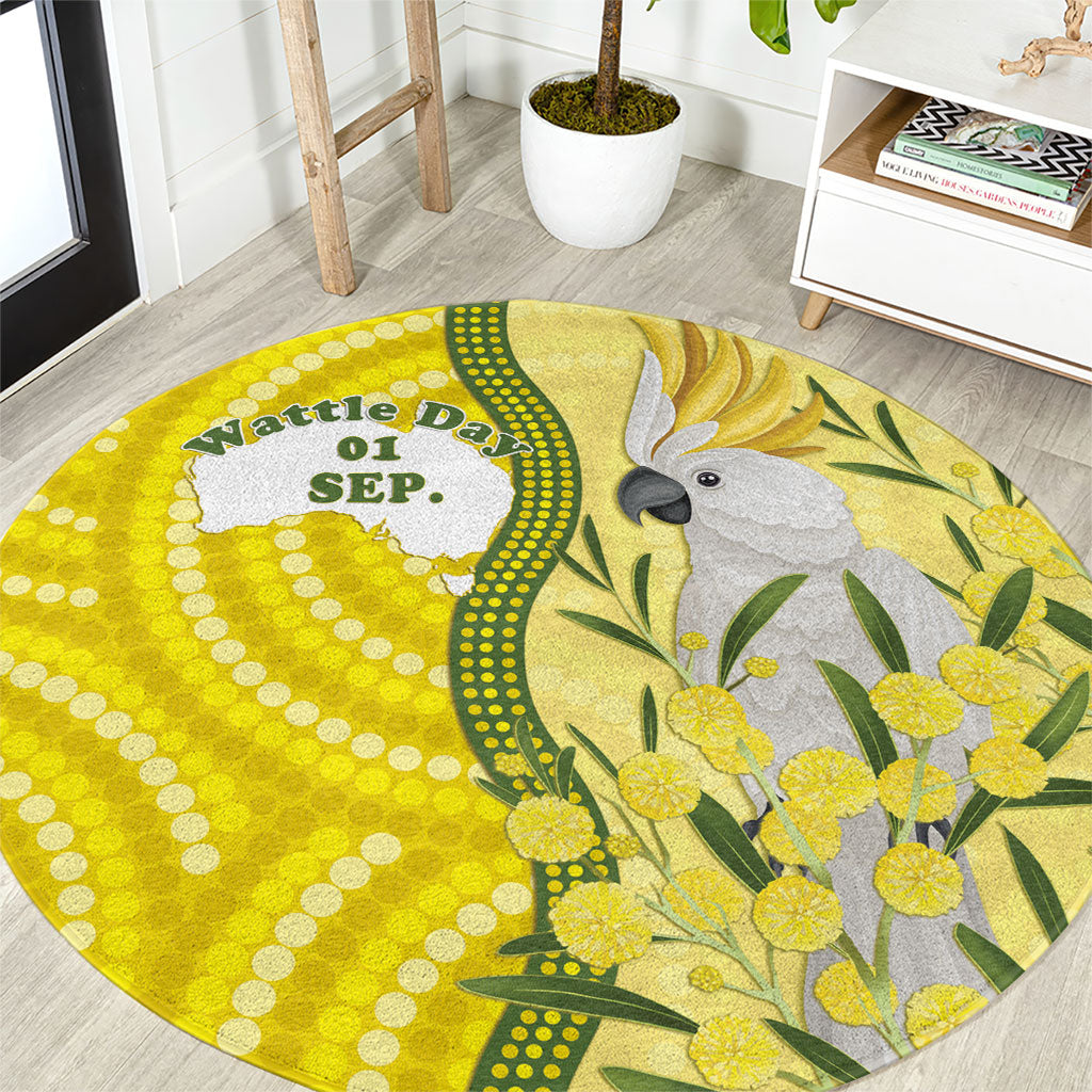 Australia Wattle Day Round Carpet Sulphur-crested Cockatoo Aboriginal Pattern