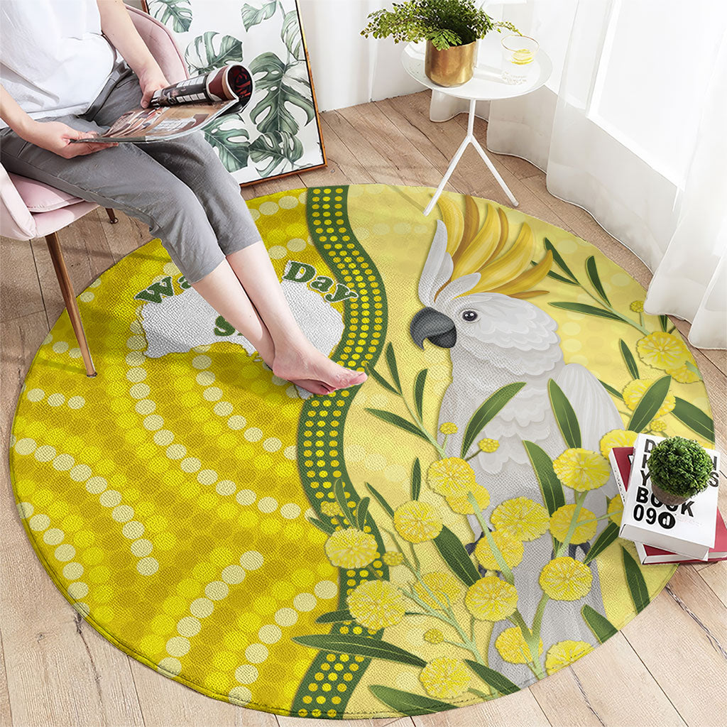 Australia Wattle Day Round Carpet Sulphur-crested Cockatoo Aboriginal Pattern